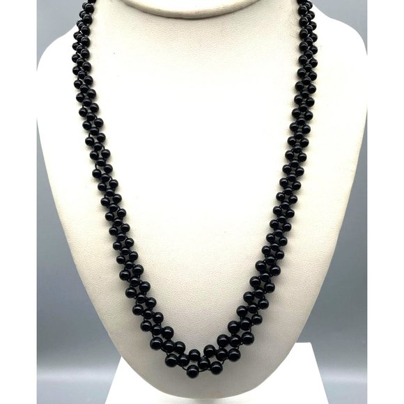 Classic Vintage Lucite Beaded Cluster Necklace, Chic Black Strand for Basic - Picture 1 of 4